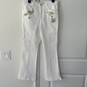 Cinq à Sept White Embellished Slit Flare Pants